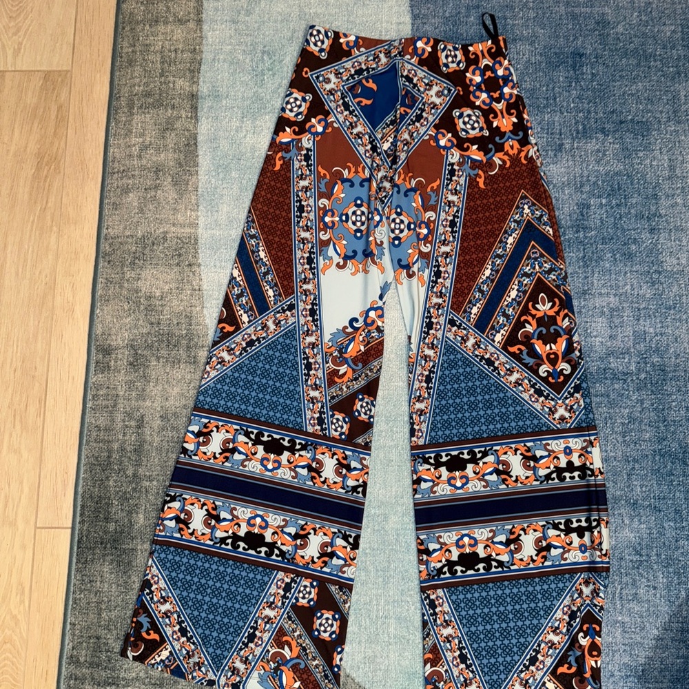 Bohemian Wide Leg Pants - Blue and Brown